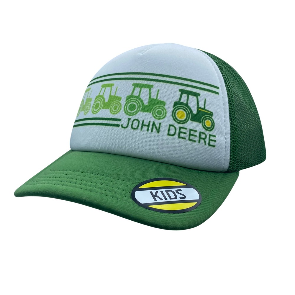 John Deere Kids Green White Tractor Foam Mesh Trucker Hat Snapback NWT